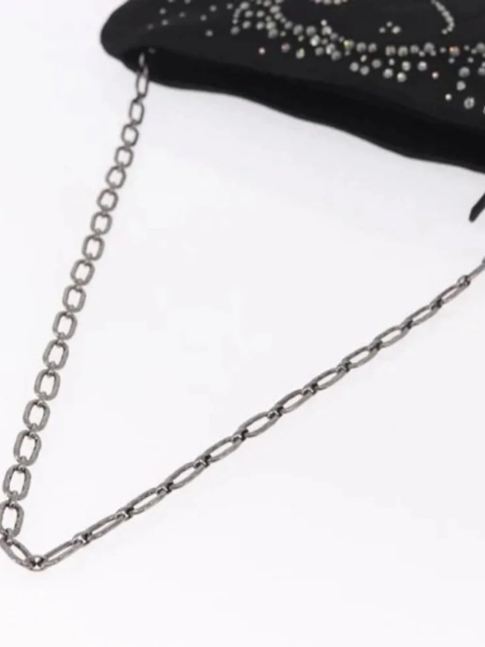 CHANEL Camelia Chain Shoulder Bag Satin Black Silver CC Auth 184869SM